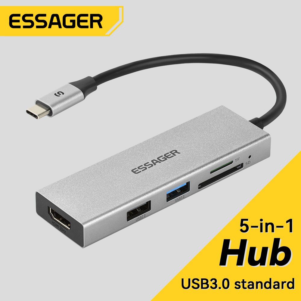 Essager 5 em 1 USB C HUB HDMI- - Usb Hub Type C avaliação e preço