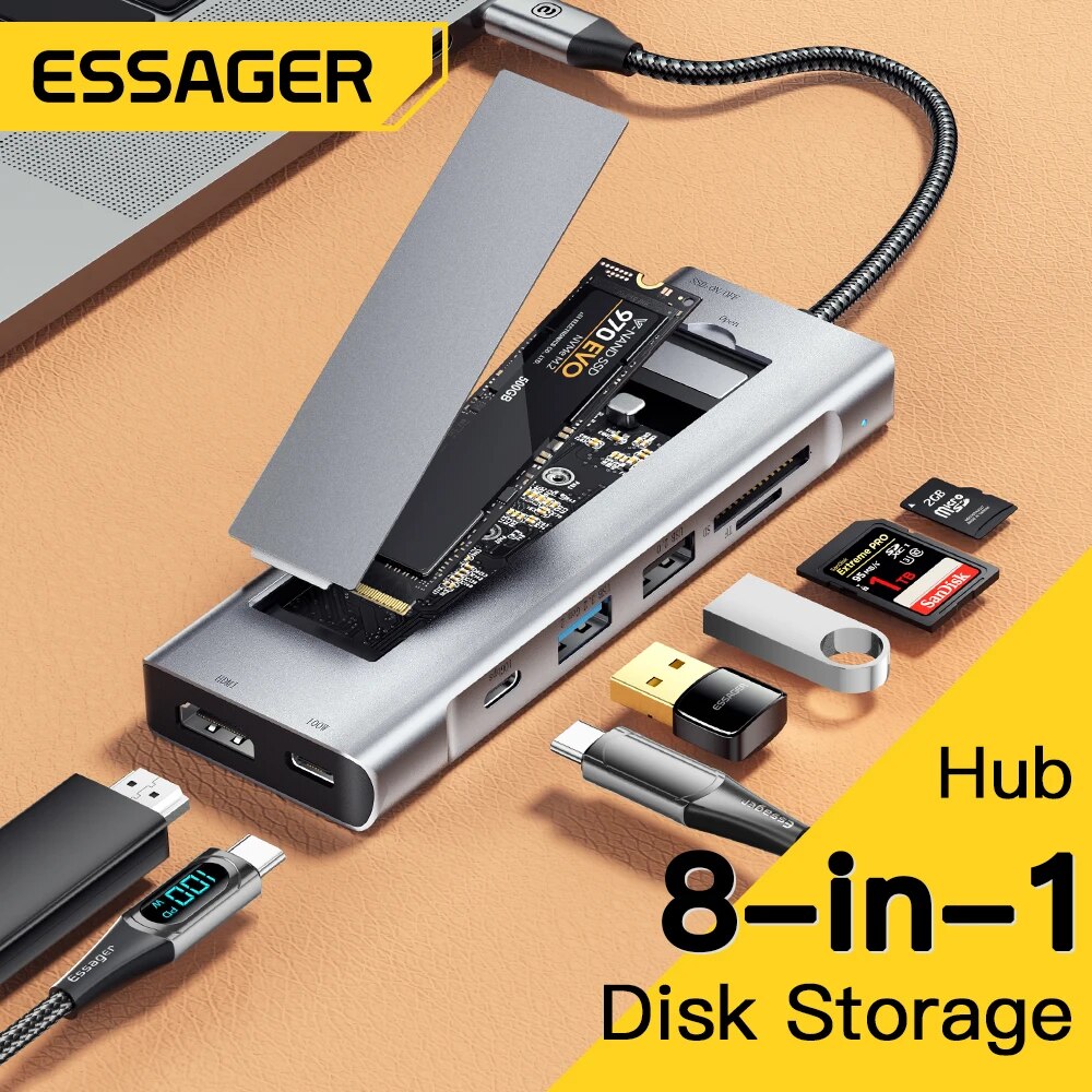 Essager-8-in-1 Hub USB com fun - Usb Hub Type C avaliação e preço