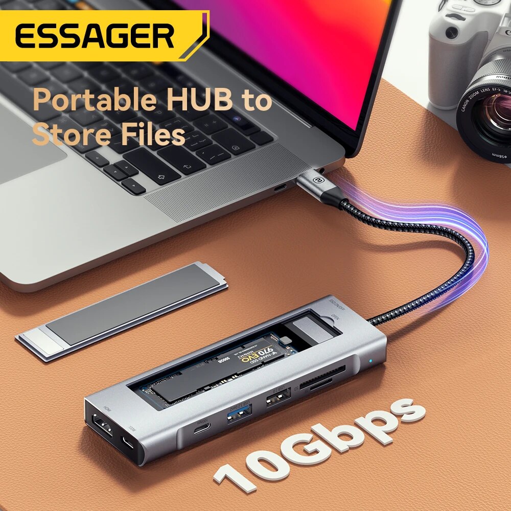 Essager-8-in-1 Hub USB com fun - Usb Hub Type C avaliação e preço